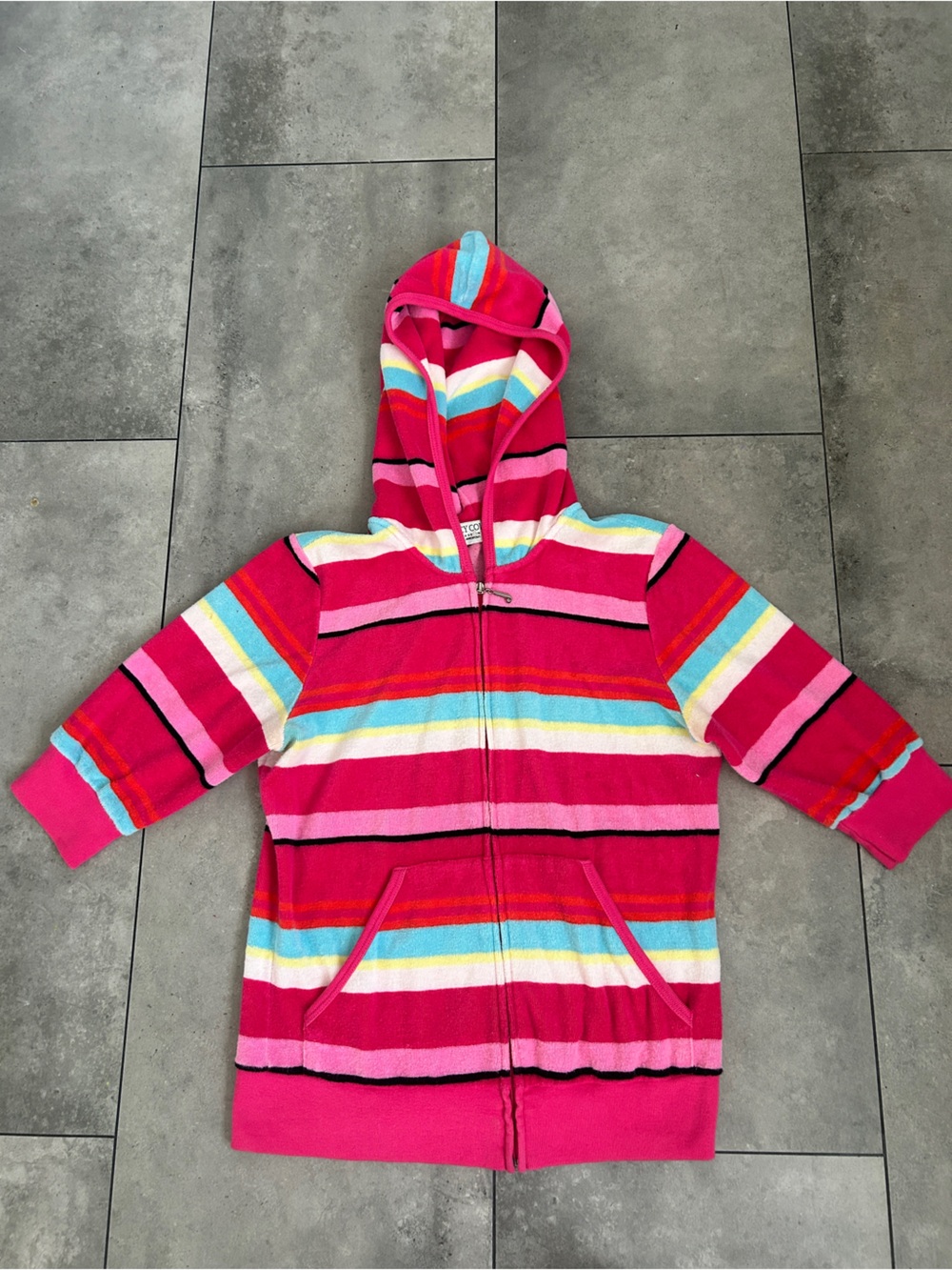Vintage juice couture pink striped terry cloth zip up hoodie L